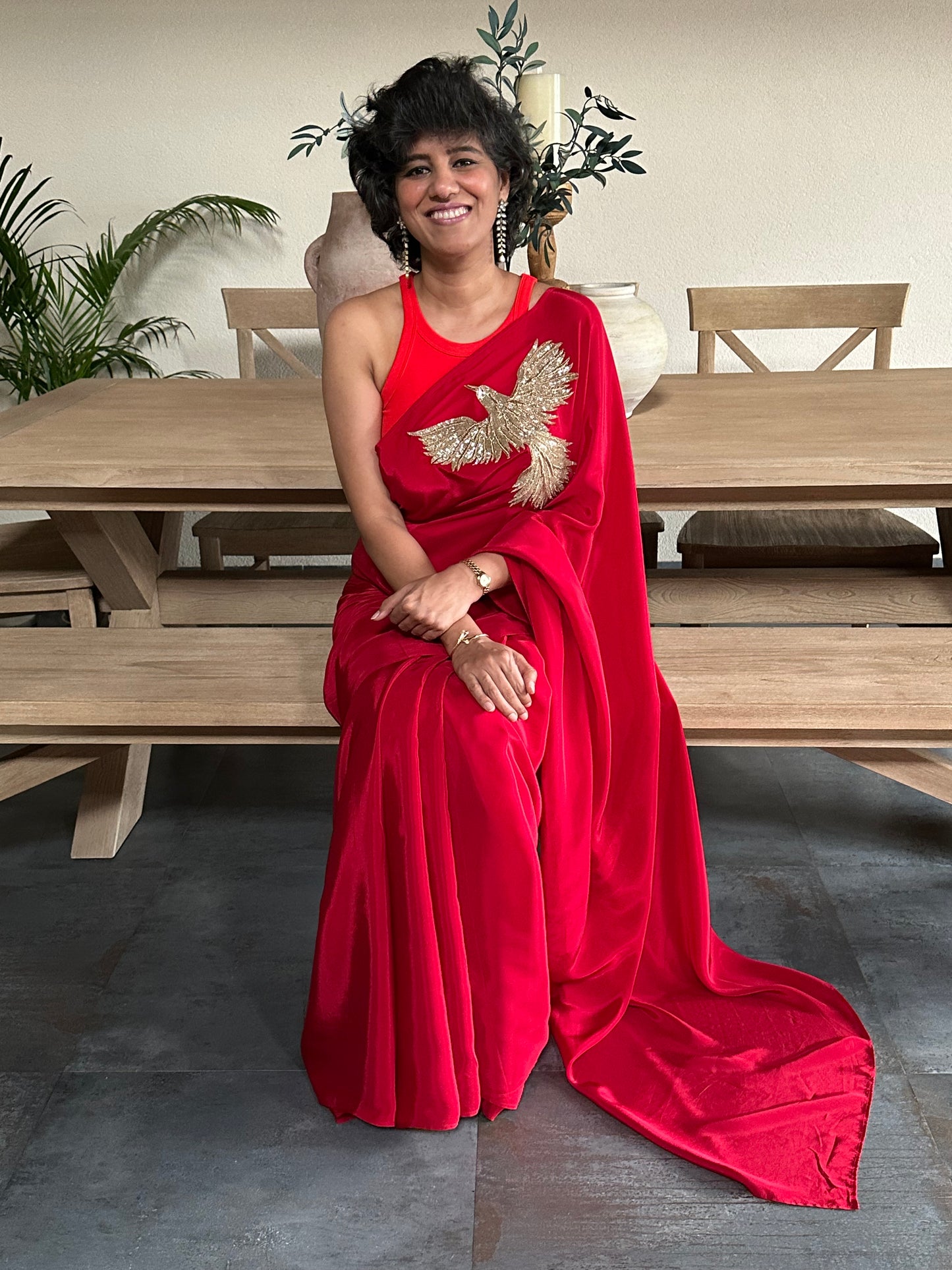 ACHIEVE - RED BROOCH SARI