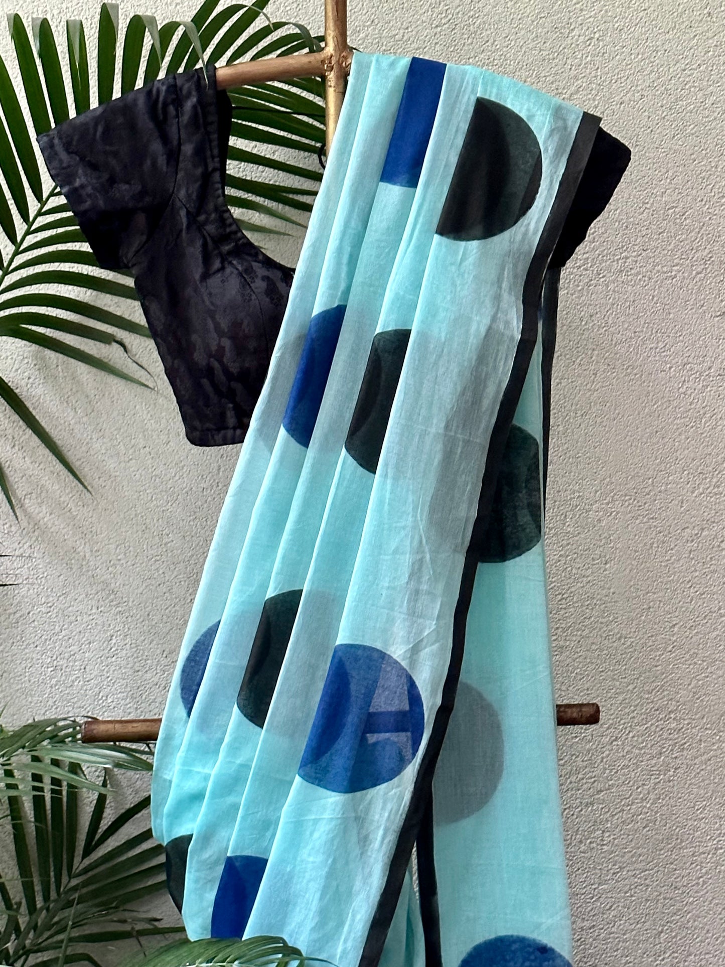 BLUE BLACK MUL COTTON SAREE