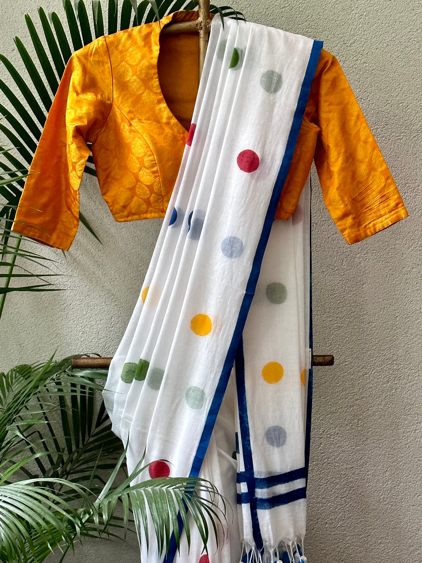 WHITE MULTI MUL COTTON SAREE