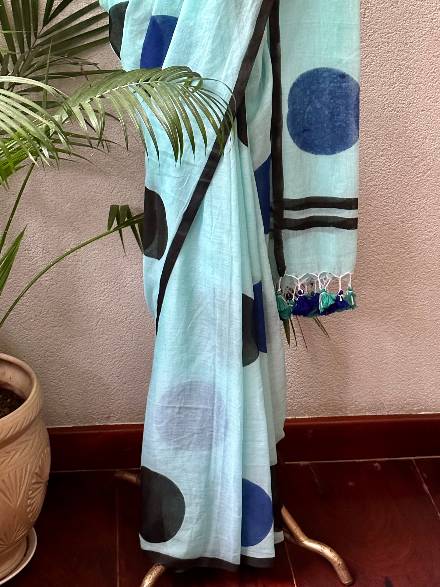 BLUE BLACK MUL COTTON SAREE