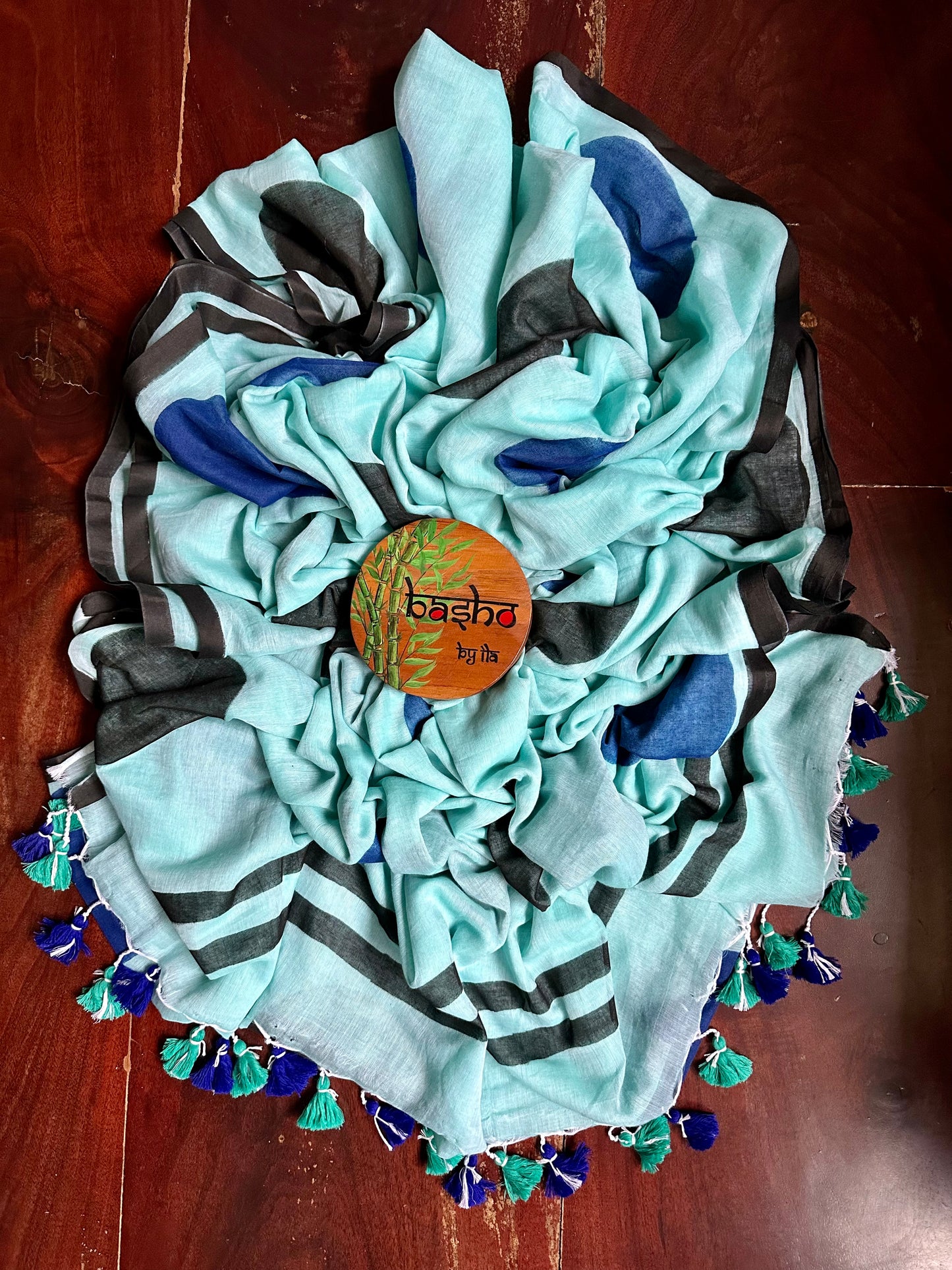 BLUE BLACK MUL COTTON SAREE