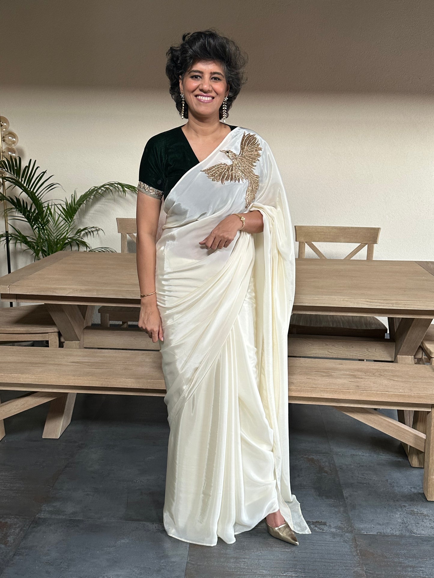 SPEAK THE TRUTH - CREAM BROOCH SARI