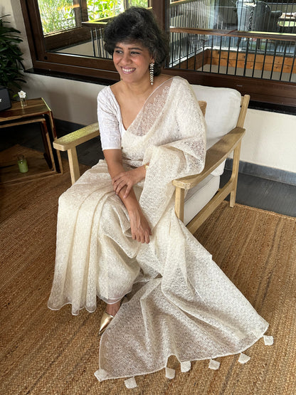 RITA RANI  - CREAM SILK ORGANZA SAREE