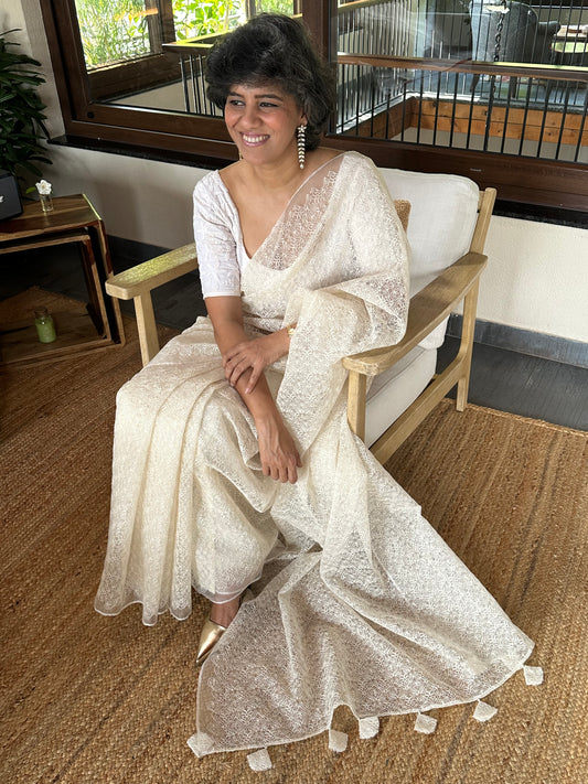 RITA RANI  - CREAM SILK ORGANZA SAREE