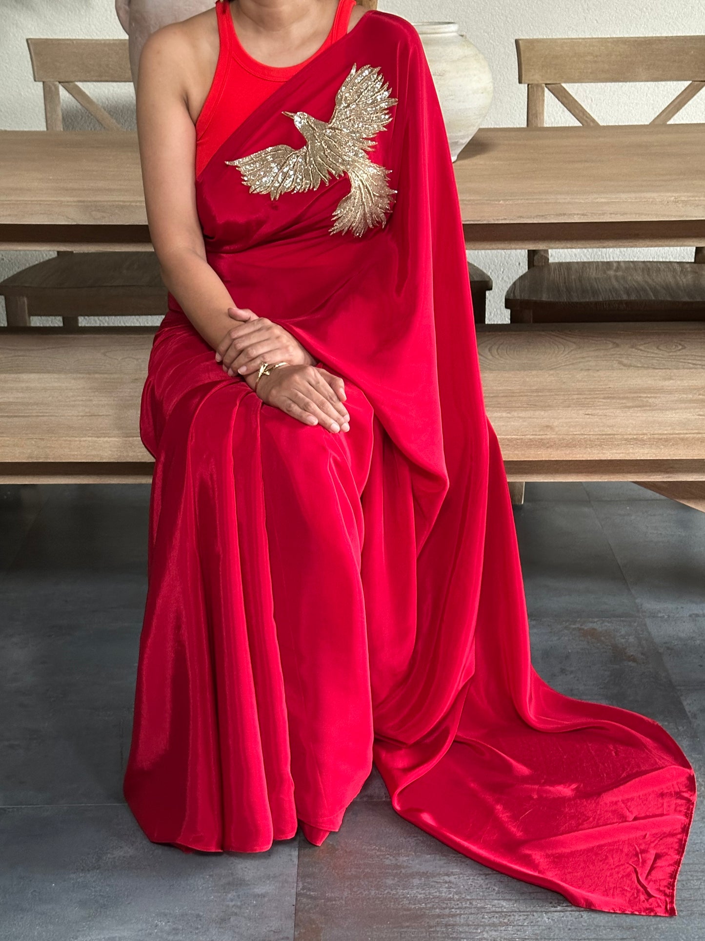 ACHIEVE -  RED  BROOCH SARI