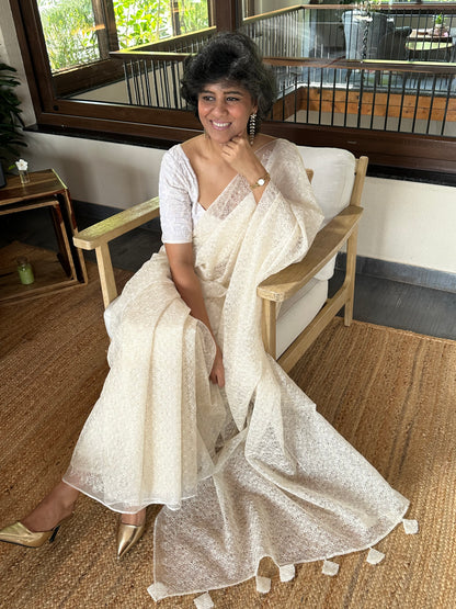 RITA RANI  - CREAM SILK ORGANZA SAREE