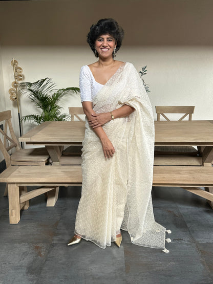 RITA RANI  - CREAM SILK ORGANZA SAREE