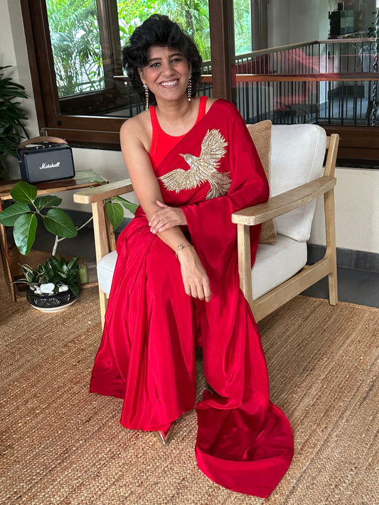 ACHIEVE -  RED  BROOCH SARI