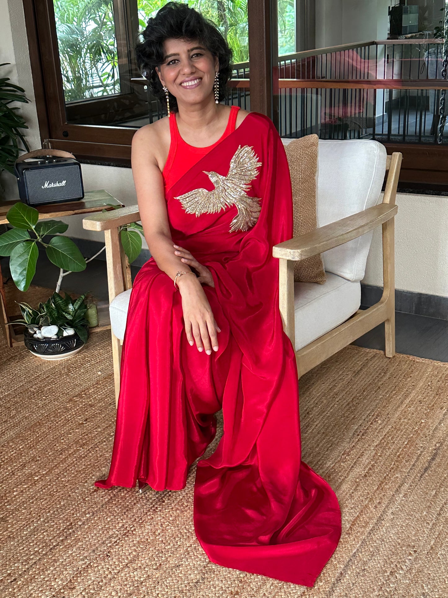 ACHIEVE -  RED  BROOCH SARI