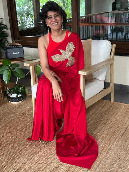 ACHIEVE -  RED  BROOCH SARI