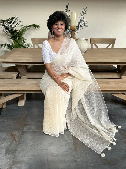 RITA RANI  - CREAM SILK ORGANZA SAREE