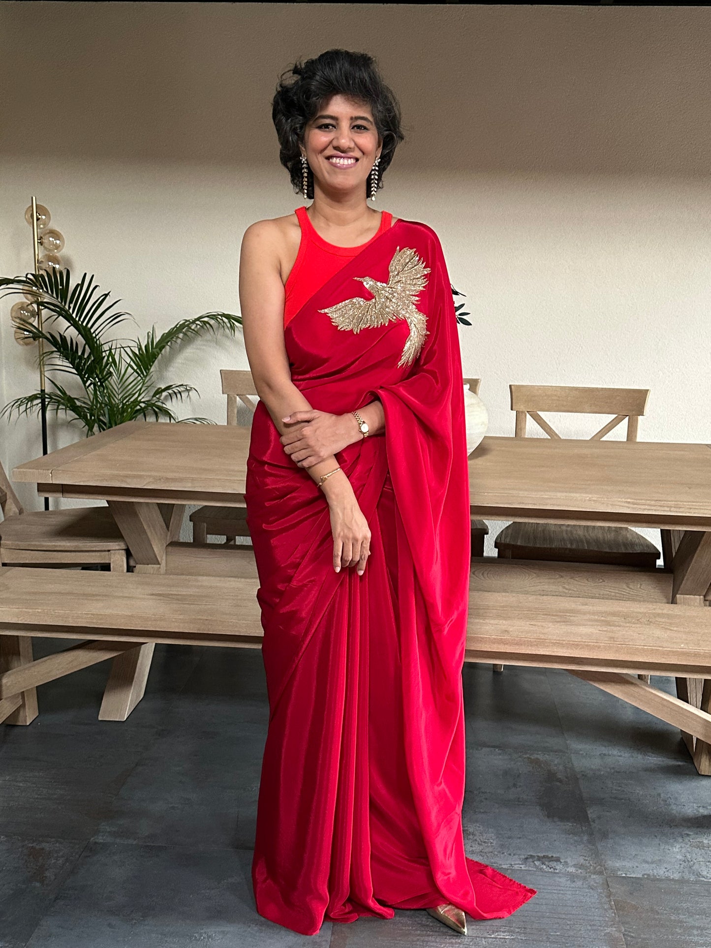 ACHIEVE -  RED  BROOCH SARI