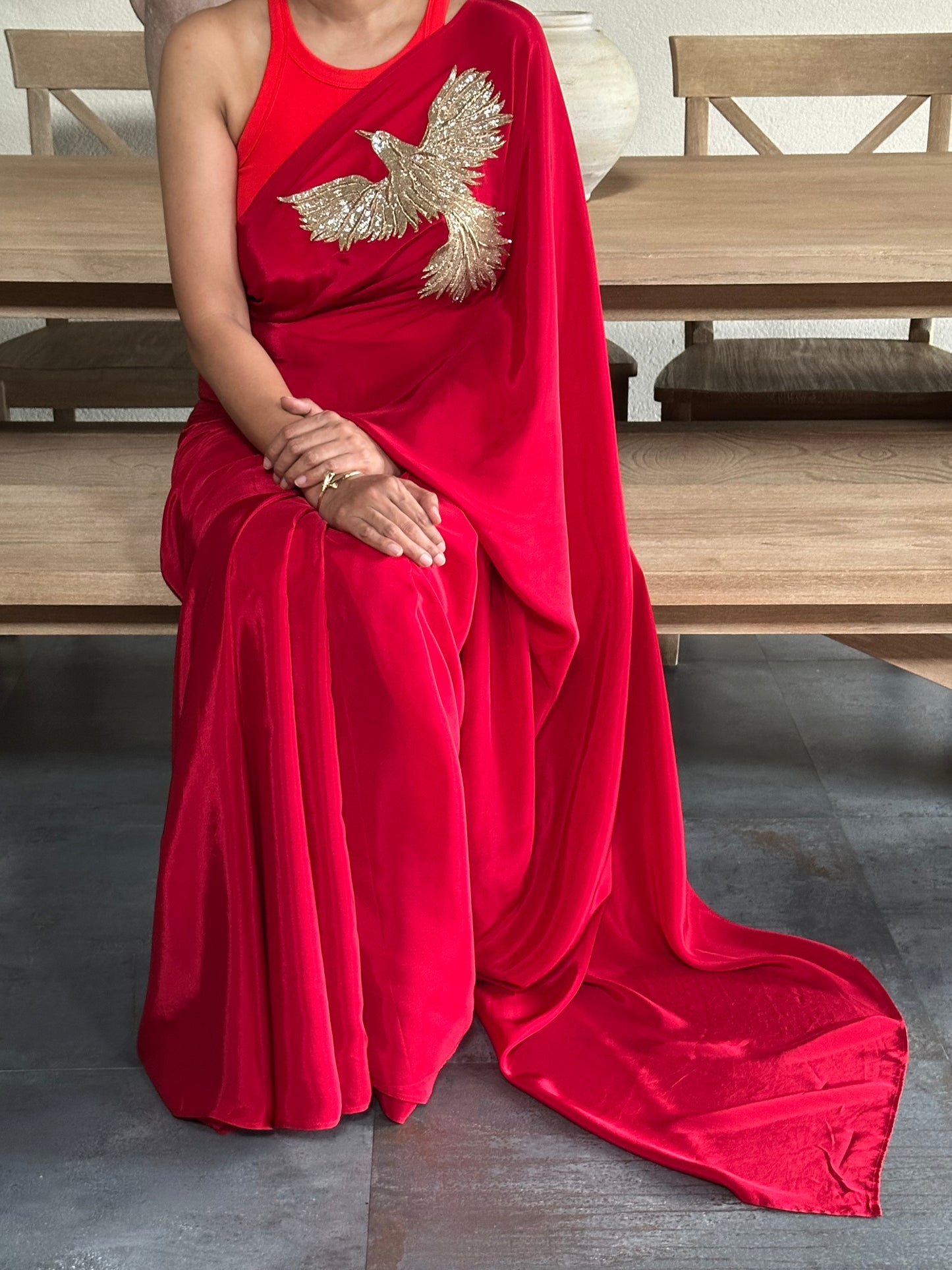 ACHIEVE -  RED  BROOCH SARI