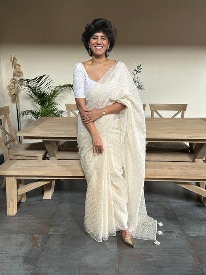 RITA RANI  - CREAM SILK ORGANZA SAREE