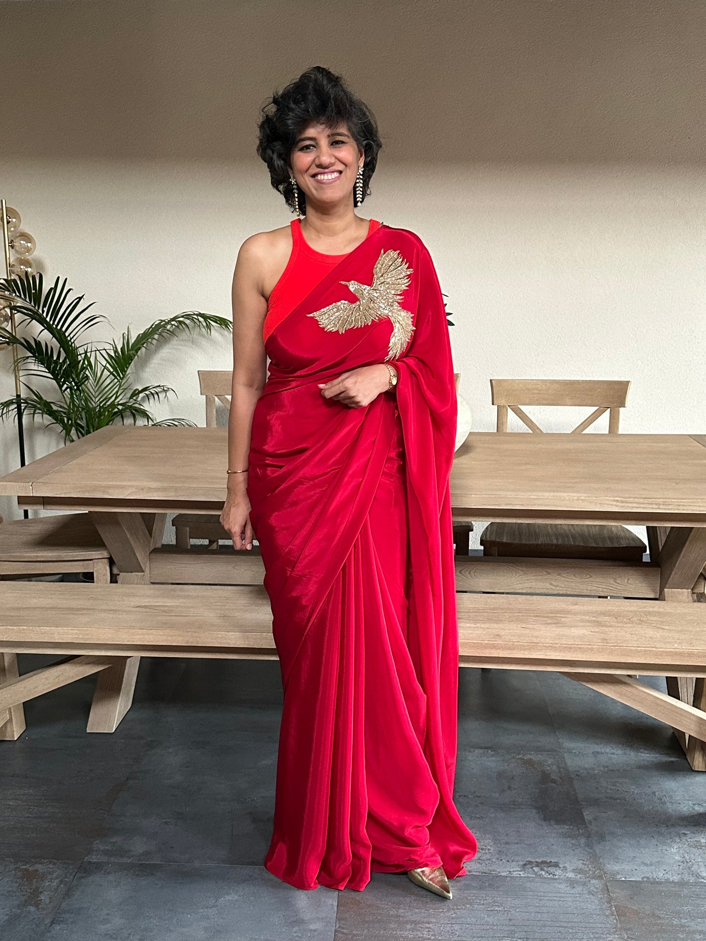 ACHIEVE -  RED  BROOCH SARI