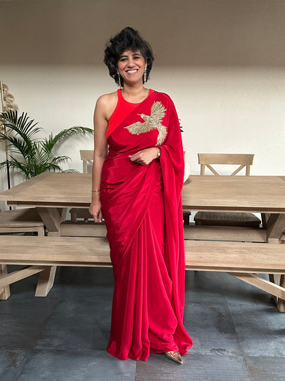 ACHIEVE -  RED  BROOCH SARI