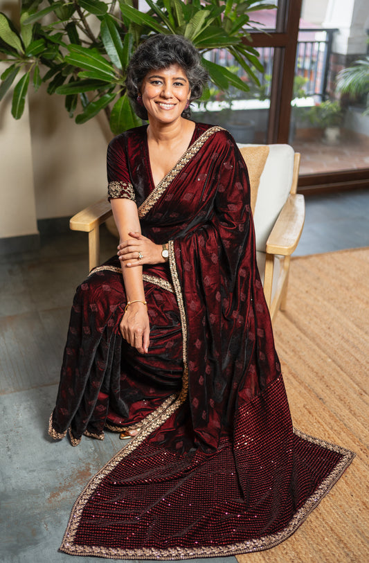 GAJRA  VELVET  SARI