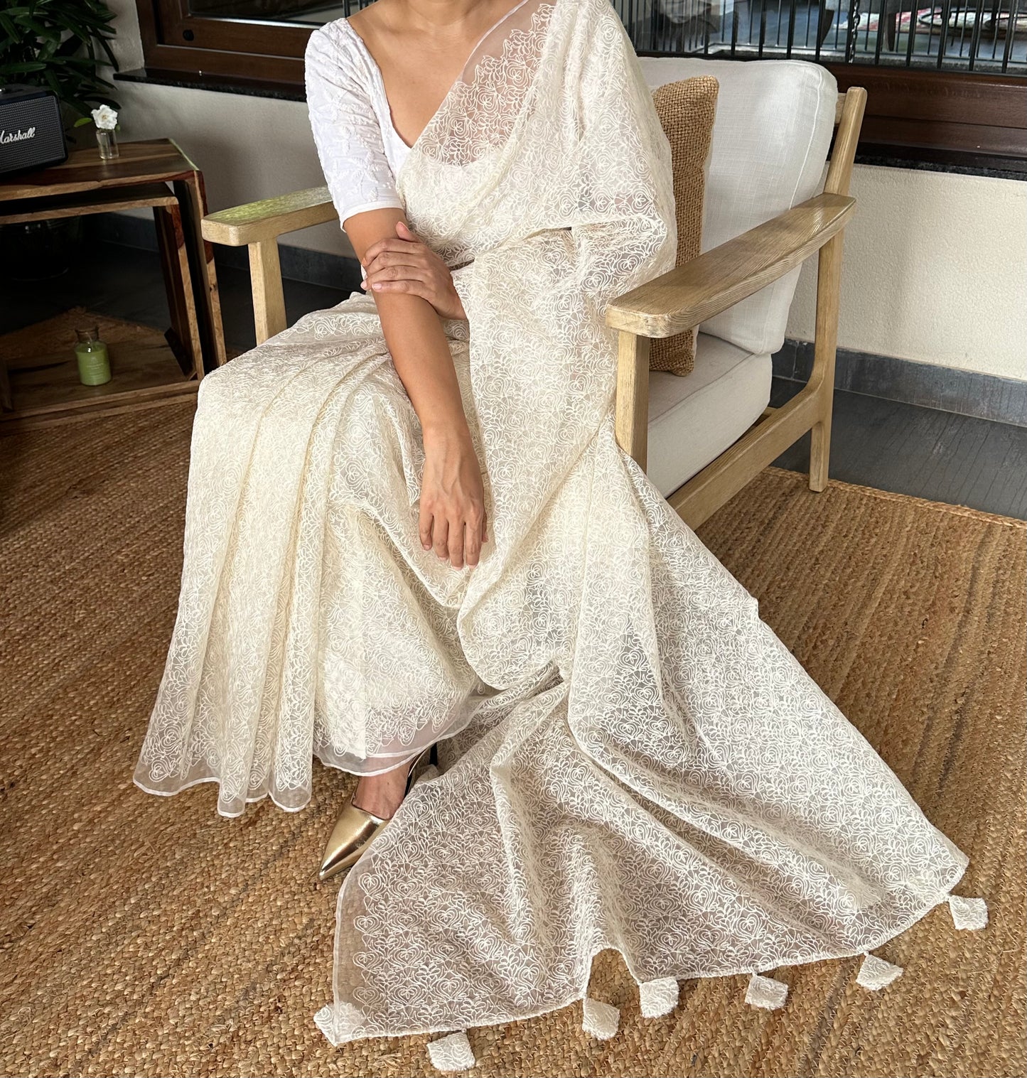 RITA RANI  - CREAM SILK ORGANZA SAREE