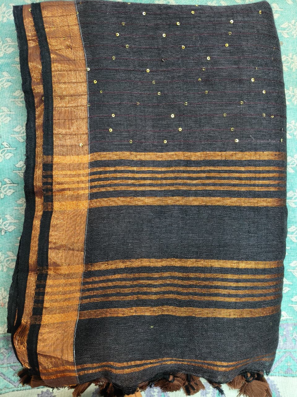 SEQUIN LINEN SAREE 3400